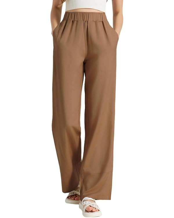 Tall Women Linen Pants 32"/34"/36" Inseam Summer Casual Wide Leg Pants with Pockets | Amazon (US)