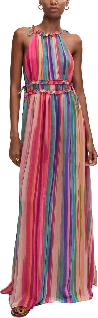 MANGO Stripe Ruffle Trim Maxi Dress | Nordstrom | Nordstrom