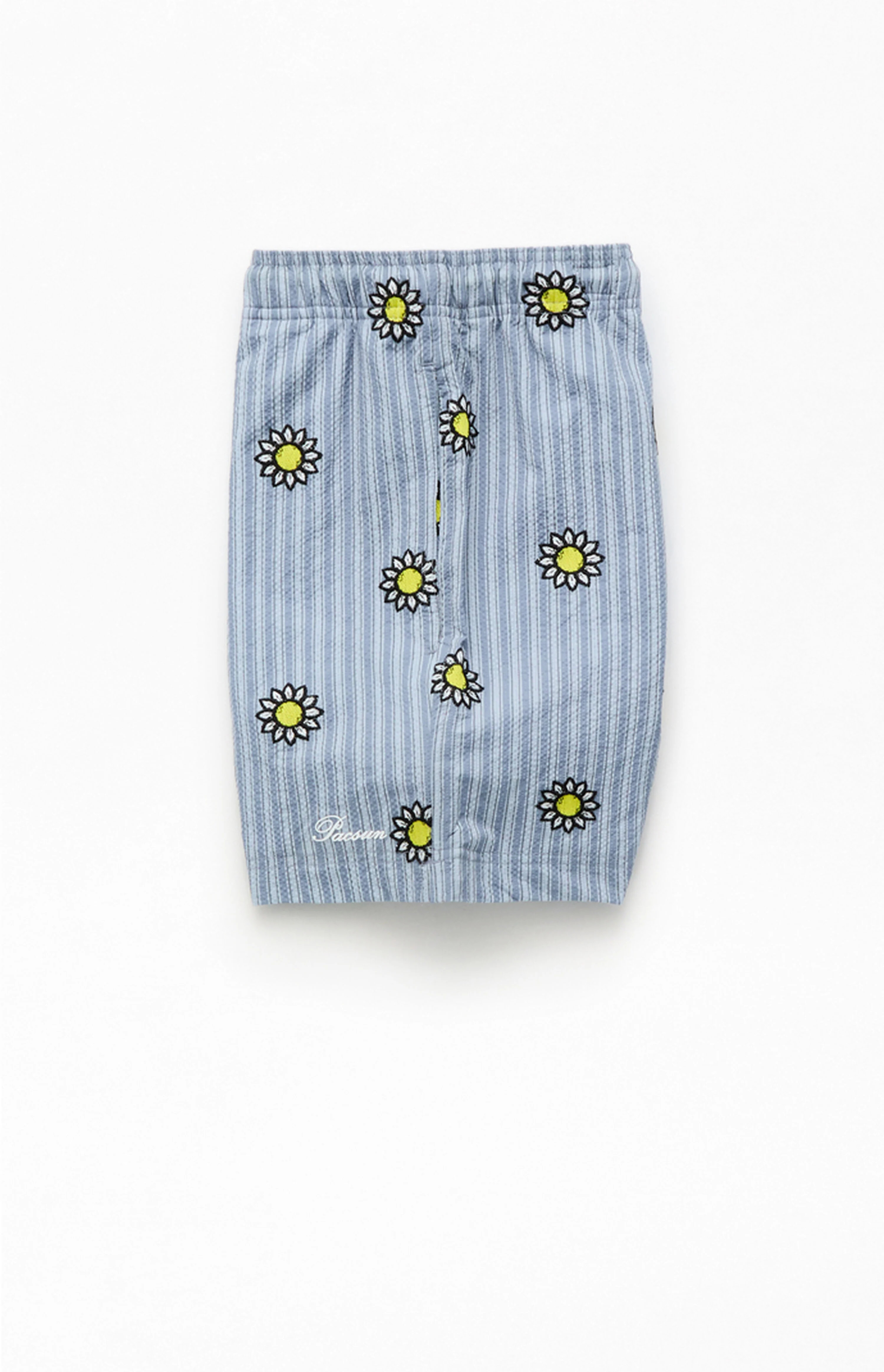 Pacsun Daisy Striped Seersucker 5" Swim Trunks | PacSun