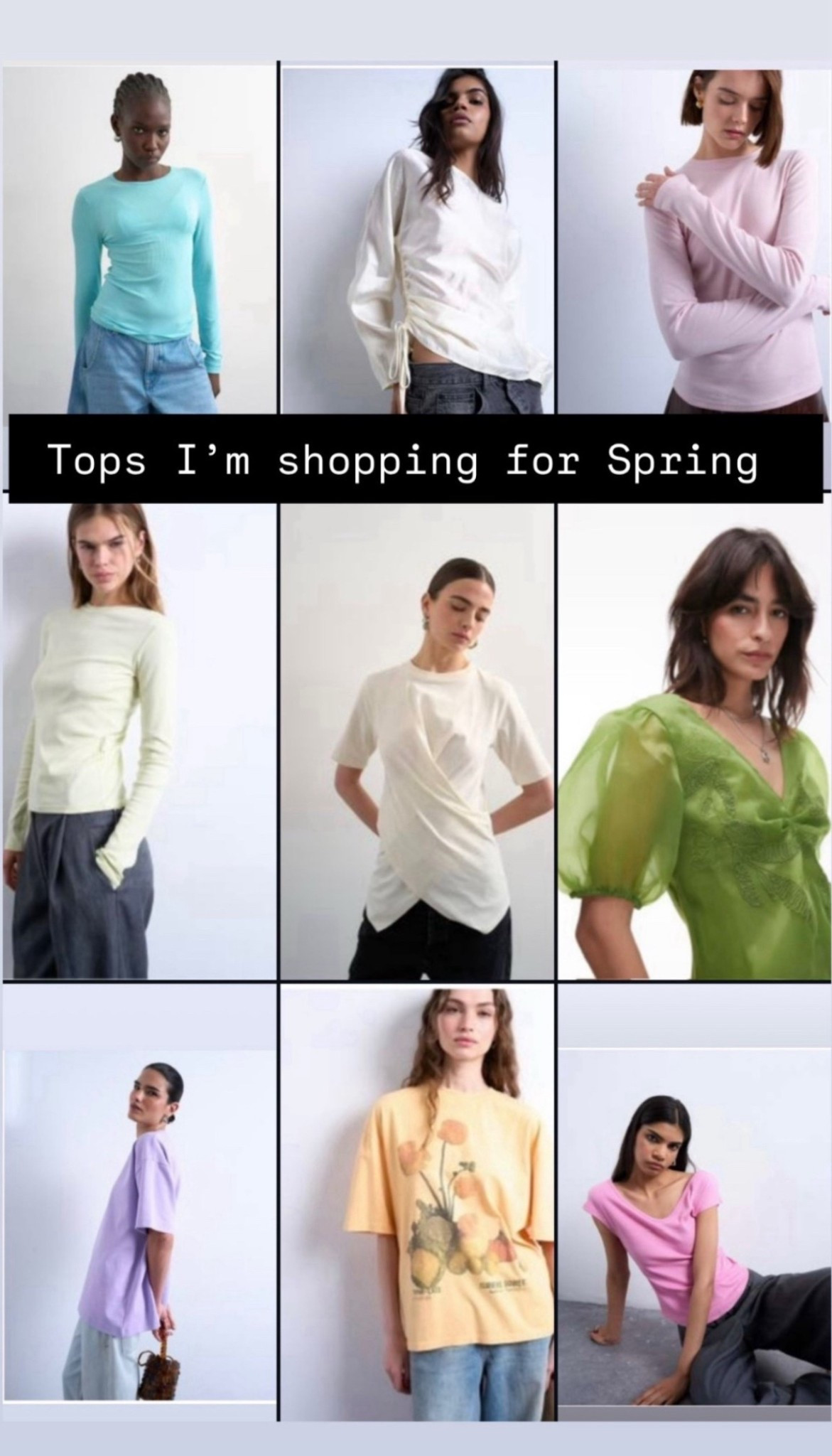 Spring tops and purses I’m shopping for.  Pro tip: asos yearly express fee.  So worth it.  They have one of the best customers services.  I rate it higher than Amazon and they make returns so easy.  #springtop #goingouttop -#yellowtop #greentop