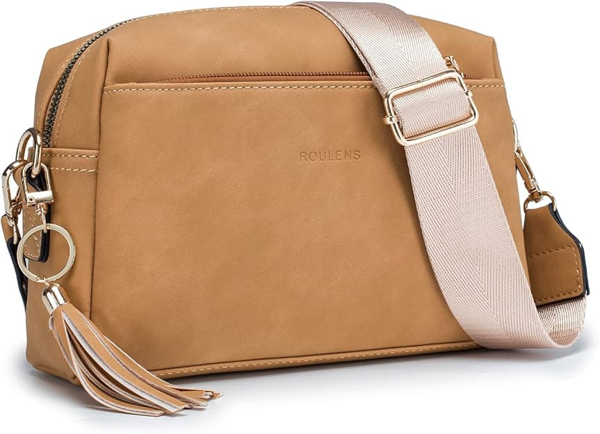 Roulens Triple Zip Small Crossbody Bag for women,Wide Strap Cell Phone Purse Shoulder Handbag Wal... | Amazon (US)