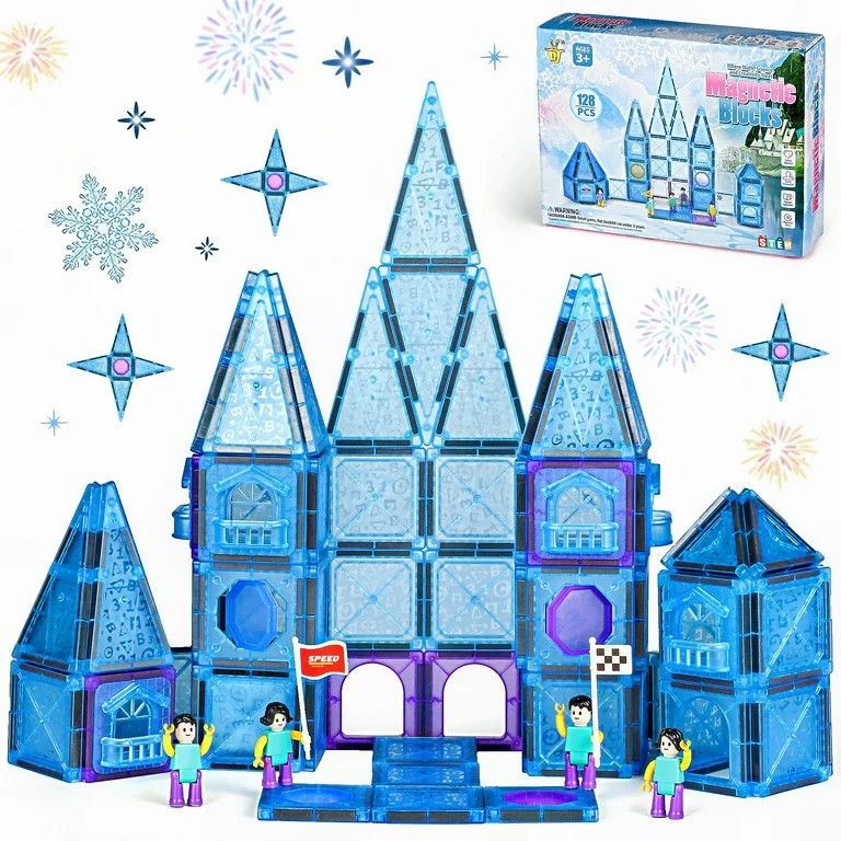 Hot Bee Frozen Magnetic Tiles 128 Pcs for Kids, Princess Castle Toys 3D Building Blocks with 4 Do... | Walmart (US)