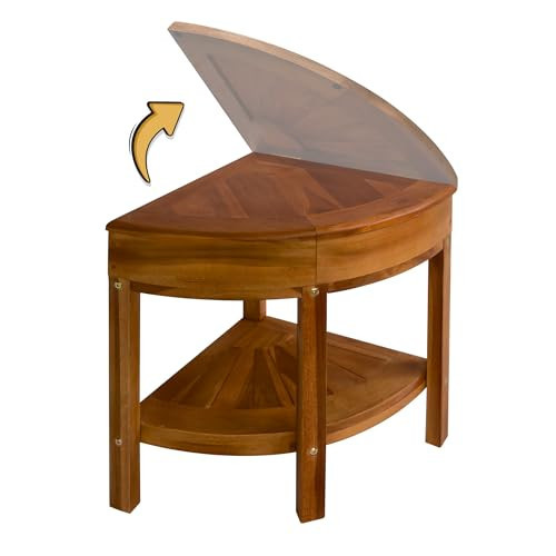 KultureDeco Teak Shower Corner Bench [w Extra Waterproof Storage] Teakwood Stool, Wooden Bathroom Bench for Inside Shower to Sit On, Wood Bath Chair (16x16 inches) | Amazon (US)