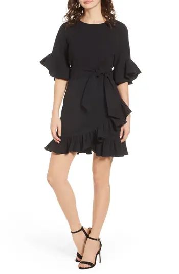 Women's 1.state Ruffle Skirt Dress, Size 0 - Black | Nordstrom