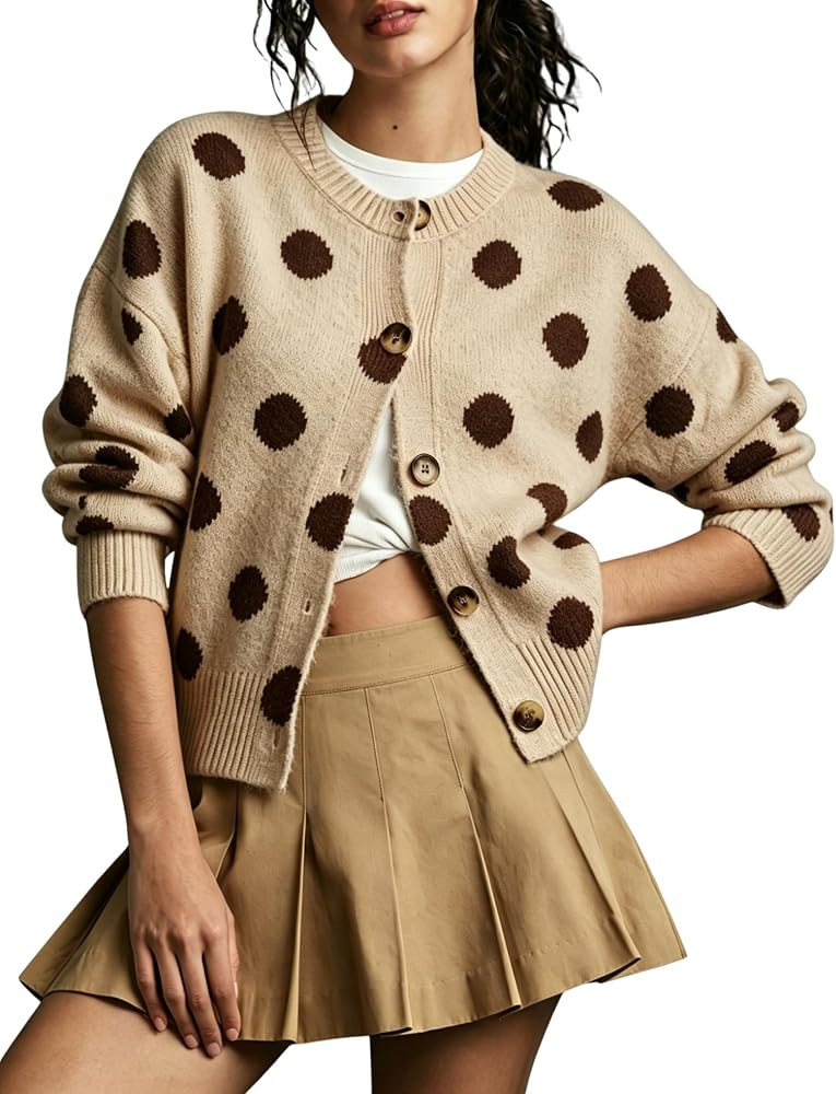 MINSURE Women Polka Dot Knit Cardigan Crewneck Button Down Sweater Jacket | Amazon (US)