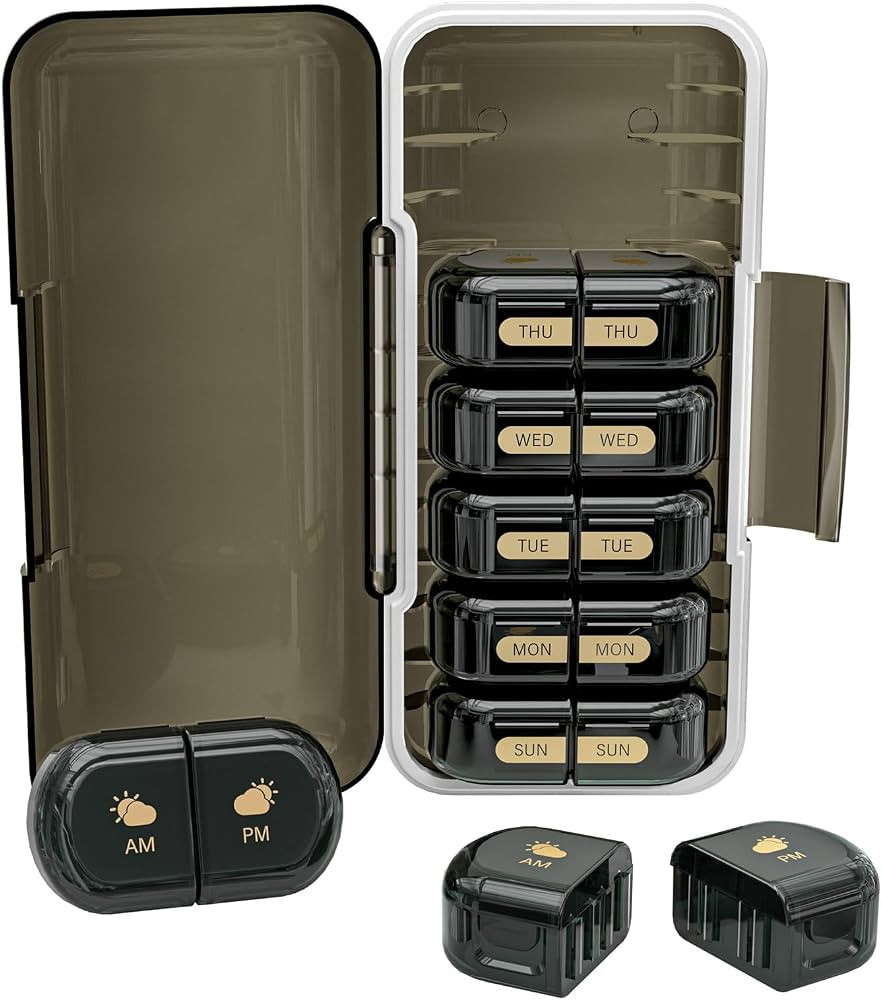 Weekly Pill Organizer 2 Times a Day, Moisture-Proof, Detachable Compartments, AM PM Pill Box 2X 7... | Amazon (US)