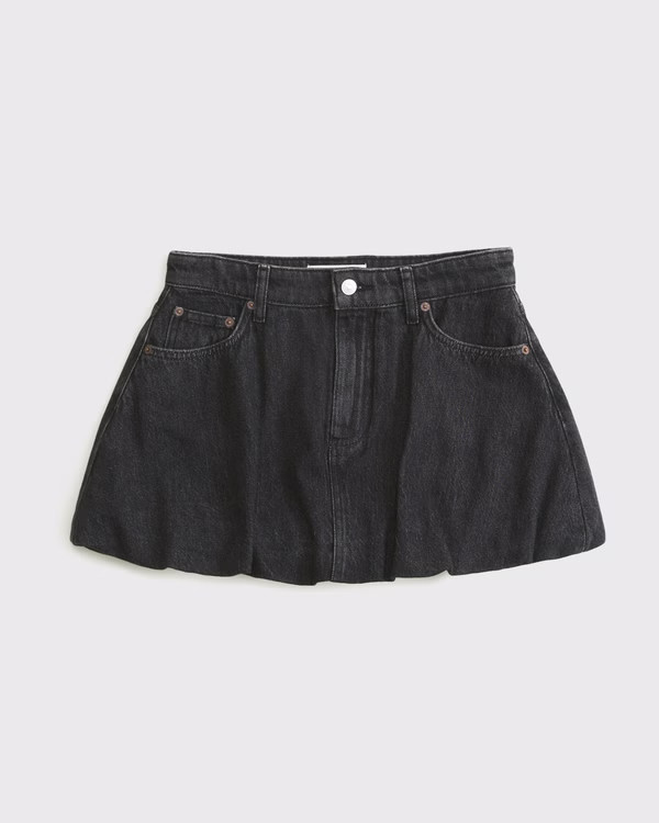 Women's Mid Rise Bubble Hem Denim Mini Skort | Women's New Arrivals | Abercrombie.com | Abercrombie & Fitch (US)