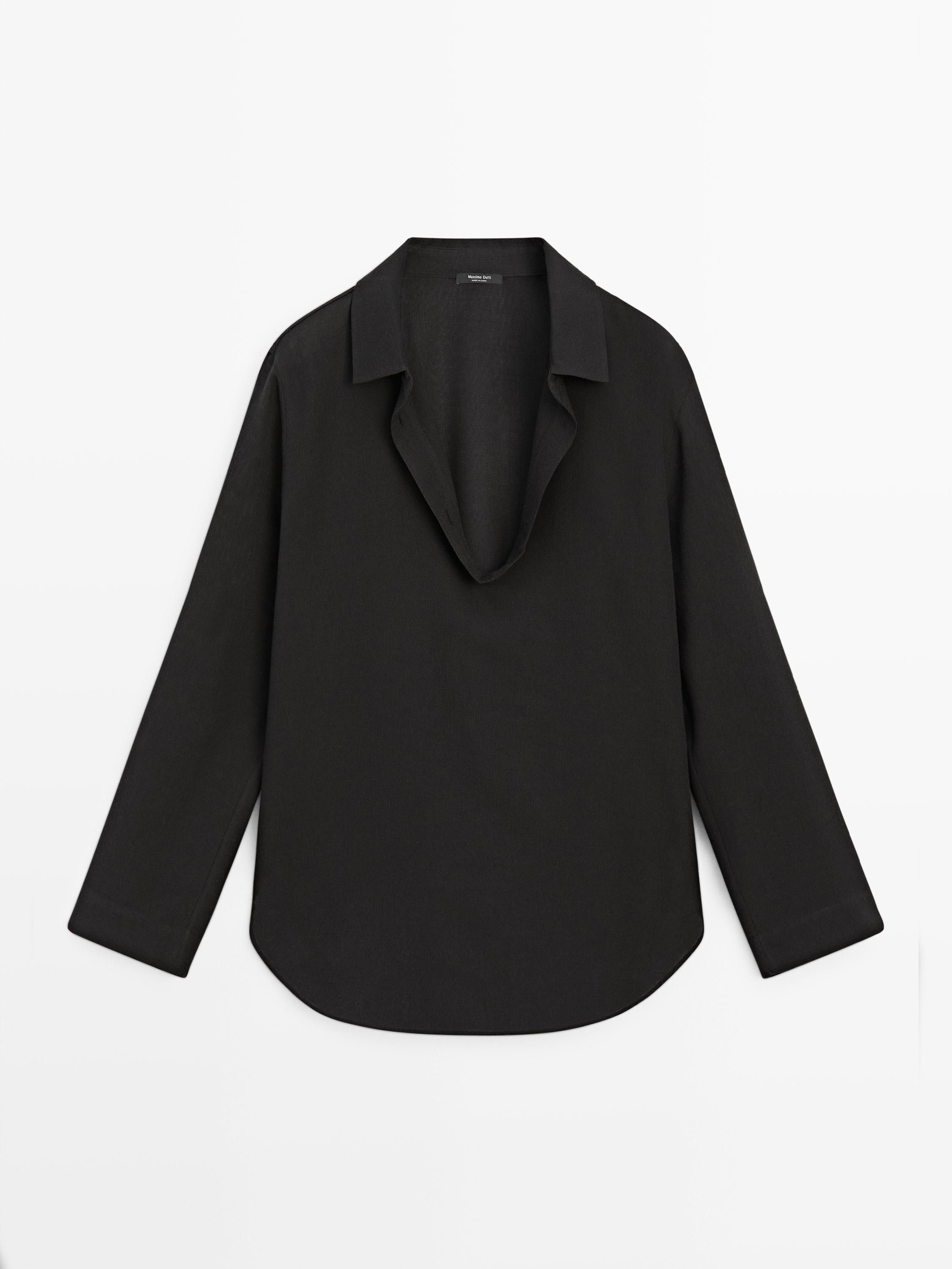 Flowing cotton blend V-neck shirt | Massimo Dutti UK