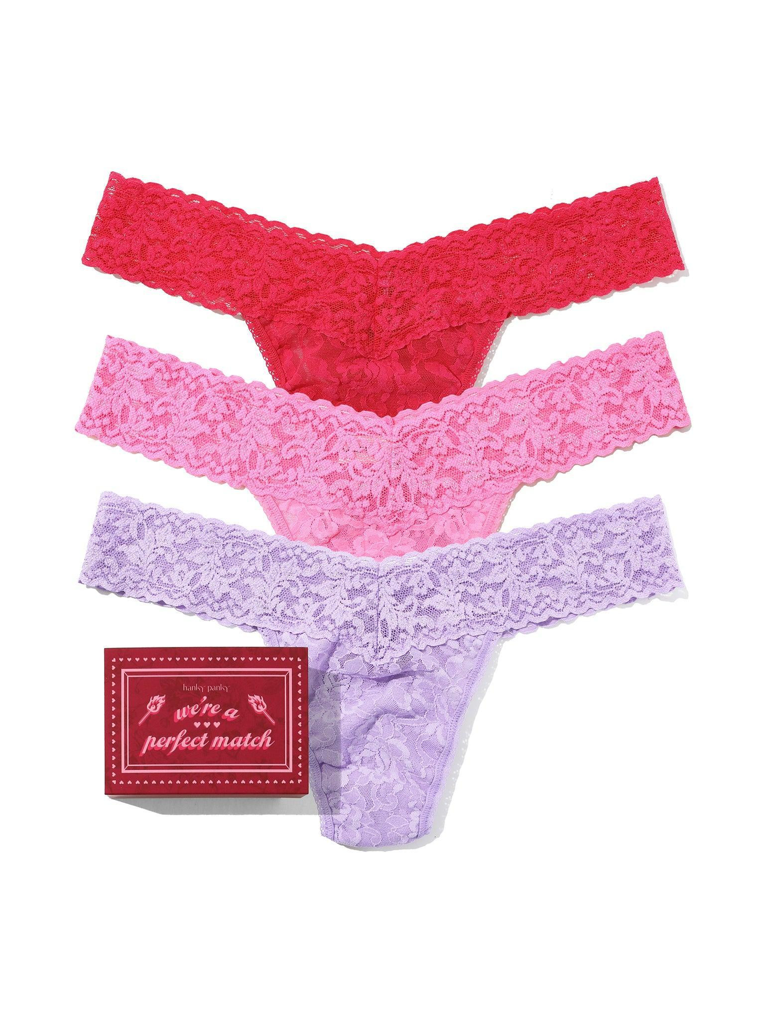 4911® Signature Lace® Low Rise Matchbox 3 Pack Lavender Fields/Taffy/Coral | Hanky Panky