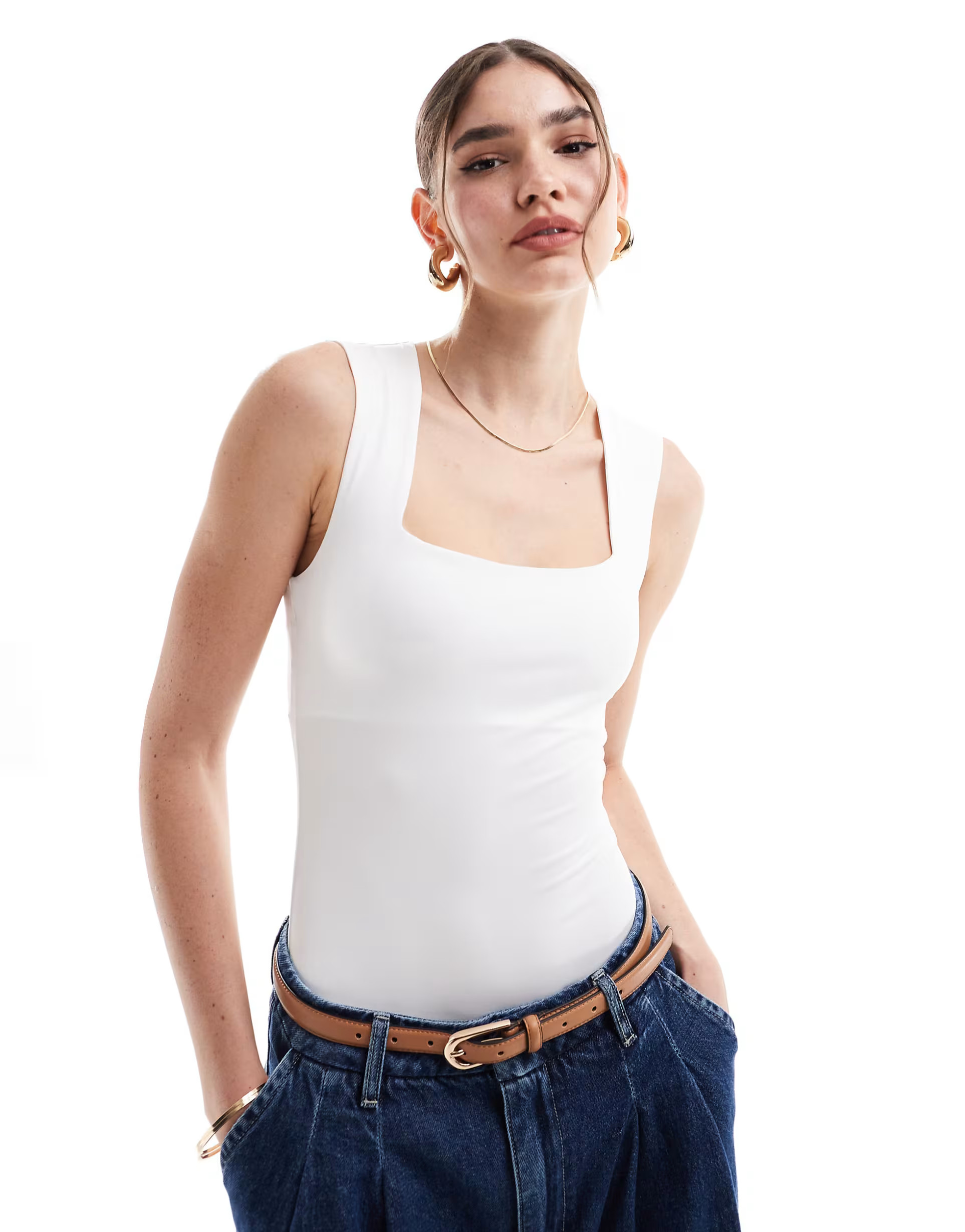 New Look square neck bodysuit in white | ASOS | ASOS (Global)