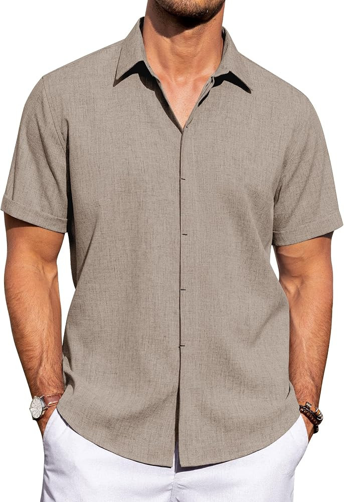 J.VER Men's Linen Shirts Casual Short Sleeve Button Down Shirt Beach Vacation Cruise Summer Weddi... | Amazon (US)