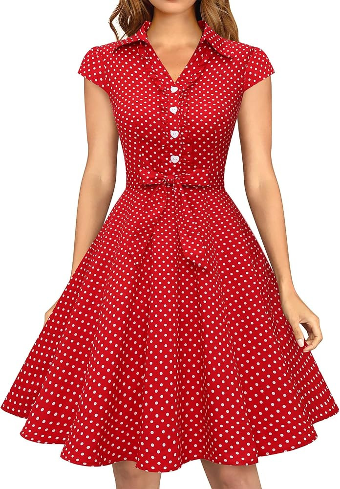 Wedtrend Women's 1950s Retro Rockabilly Dress Cap Sleeve Vintage Swing Dress | Amazon (US)