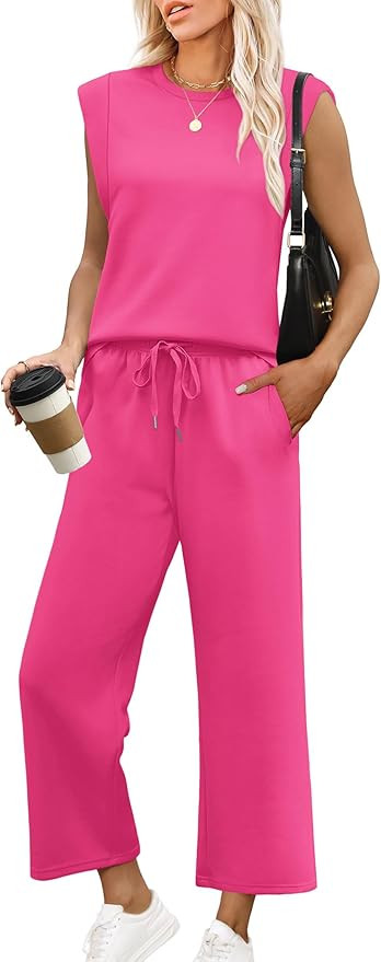 SAMPEEL Two Piece Sets for Women Casual Travel Vacation Outfits Summer Wide Leg Crop Pants Lounge... | Amazon (US)