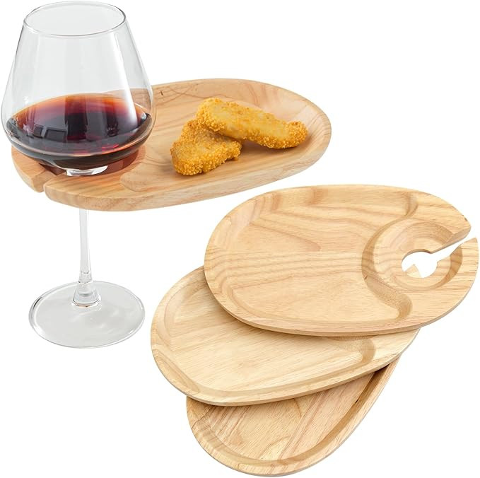 Wine Appetizer Plates, 4pcs Appetizer Plates With Wine Glass Holder Wooden Cocktail Plates Mini C... | Amazon (US)