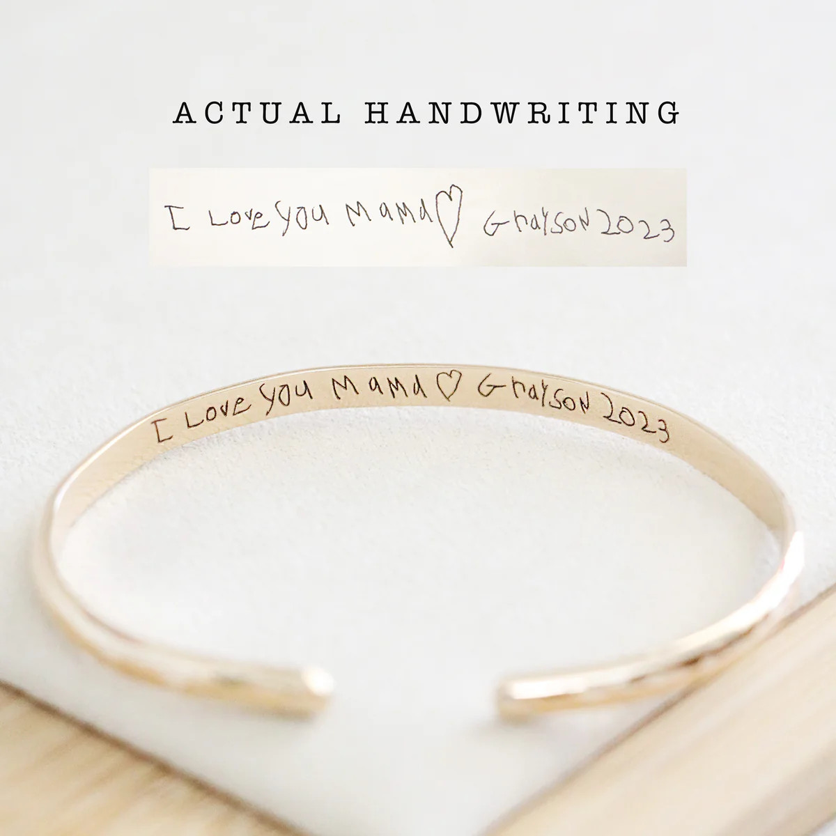 handwriting cuff bracelet { silver + gold } | Chic Mama Jewelry