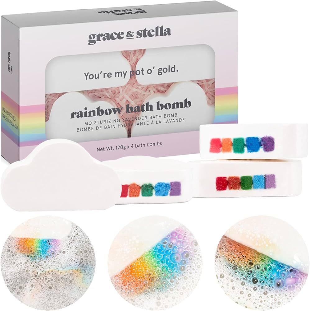 Grace & Stella Rainbow Bath Bombs for Kids Girls (4-Pack) Christmas Bath Bombs for Kids - Vegan B... | Amazon (US)