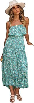 Womens Summer Casual Floral Print Spaghetti Strap Front Split Beach Long Maxi Dress | Amazon (US)