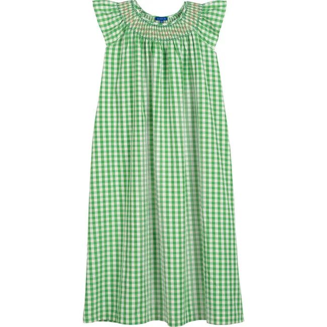 Women's Frances Smocked Dress, Mint Gingham | Maisonette