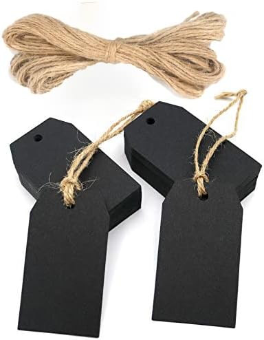 Black Gift Tags,100 Pcs Kraft Paper Gift Tags with String,Craft Hang Tags with Natural Jute Twine | Amazon (US)