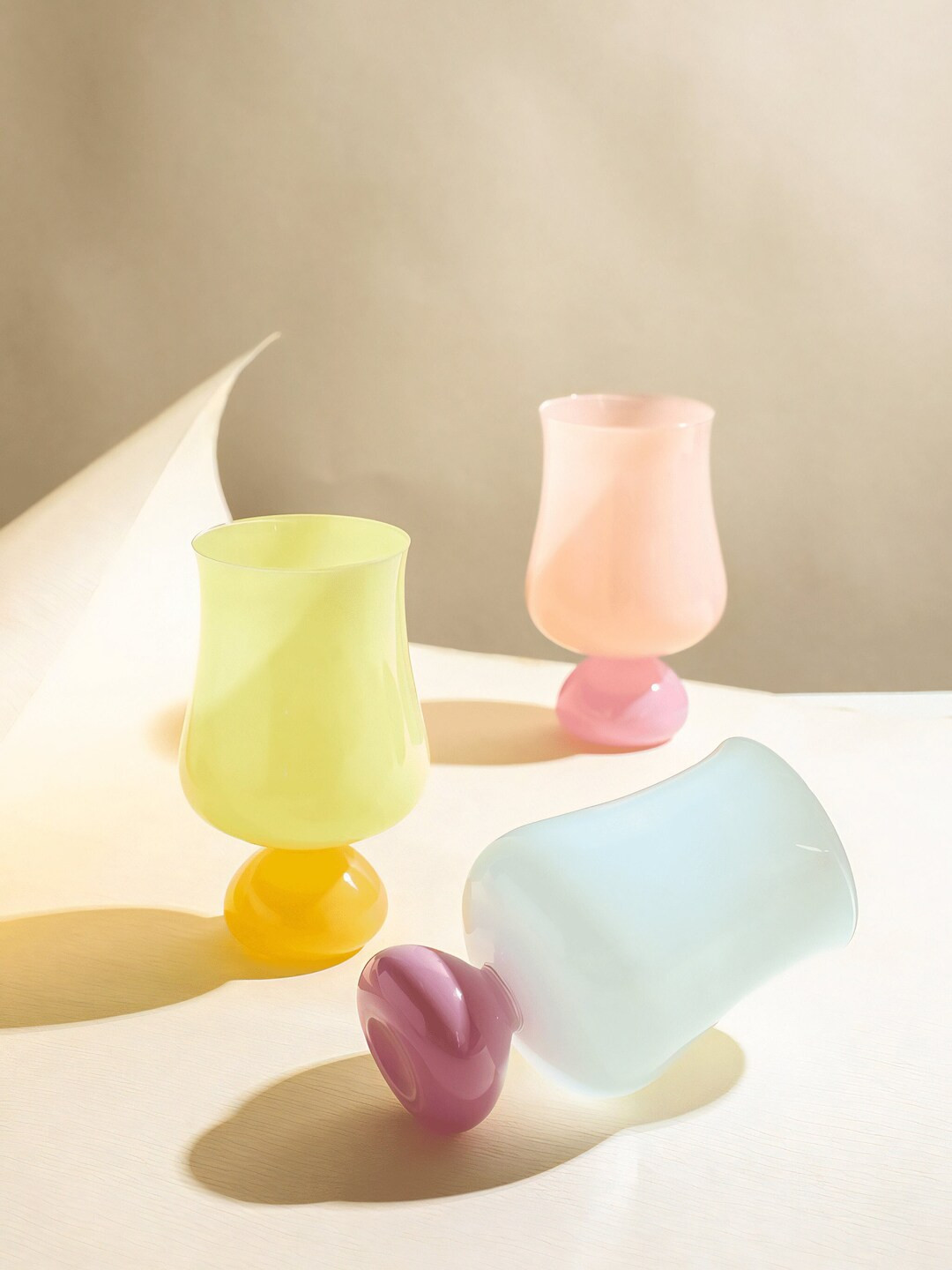 Pastel Tulip Goblet Glass Cup, Handblown Elegant Wine Glass, Colorful Stemmed Tumbler, Colored St... | Etsy (US)