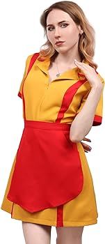 DAZCOS Waitress Costume for Women US Size, Yellow Uniform Party Halloween Cosplay Dress | Amazon (US)