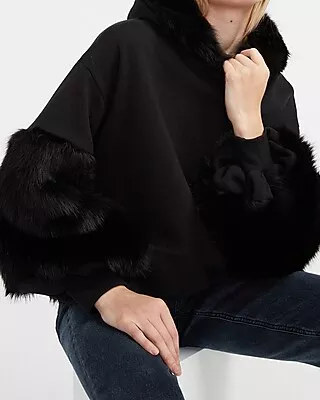 Cozy light grey faux fur Hoodie with LV inspired black Monograms