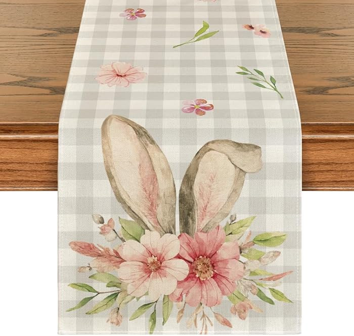 Artoid Mode Buffalo Plaid Bunny Rabbit Ears Flower Easter Table Runner, Spring Summer Seasonal Ho... | Amazon (US)