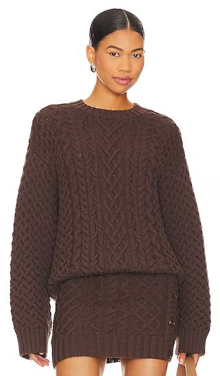 Naara Cable Crew Pullover in Brown | Revolve Clothing (Global)