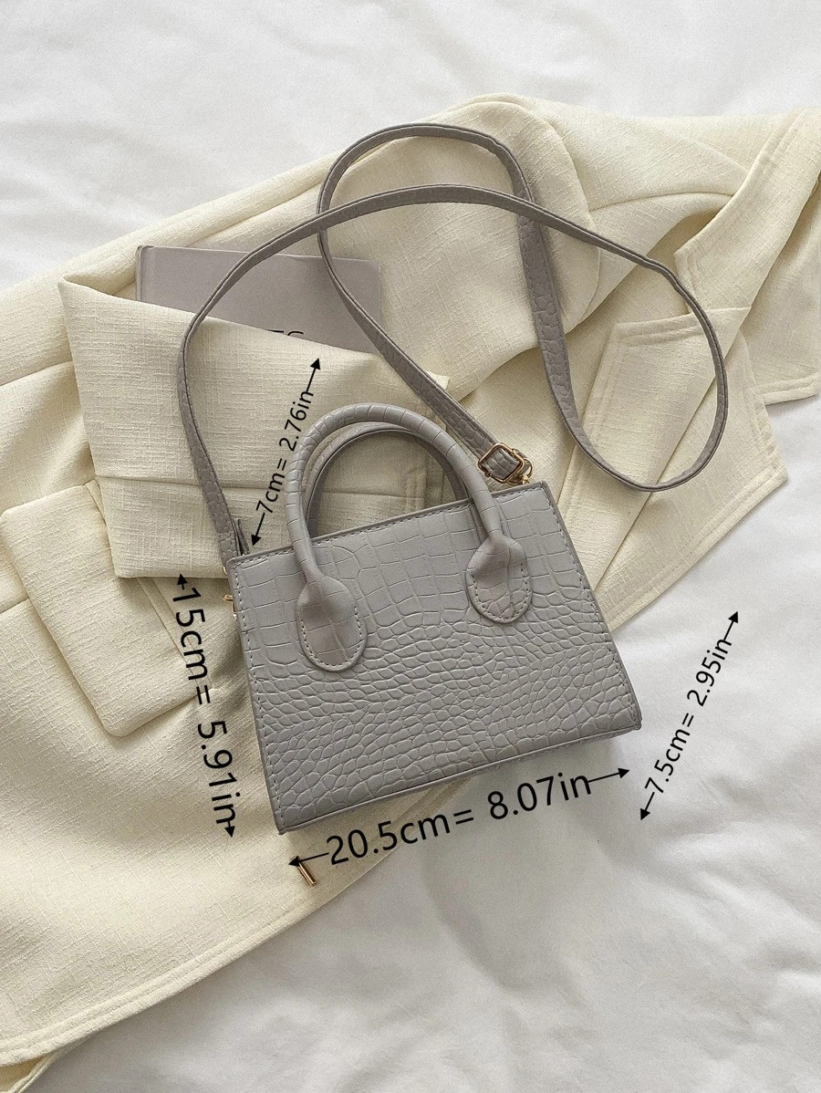 Crocodile Embossed Double Handle Square Bag | SHEIN
