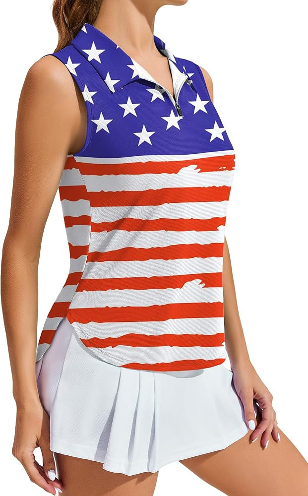 PINSPARK Women Golf Shirts Sleeveless UPF 50+ Tennis Polo V-Neck Quick Dry Athletic T Shirt 1/4 Z... | Amazon (US)