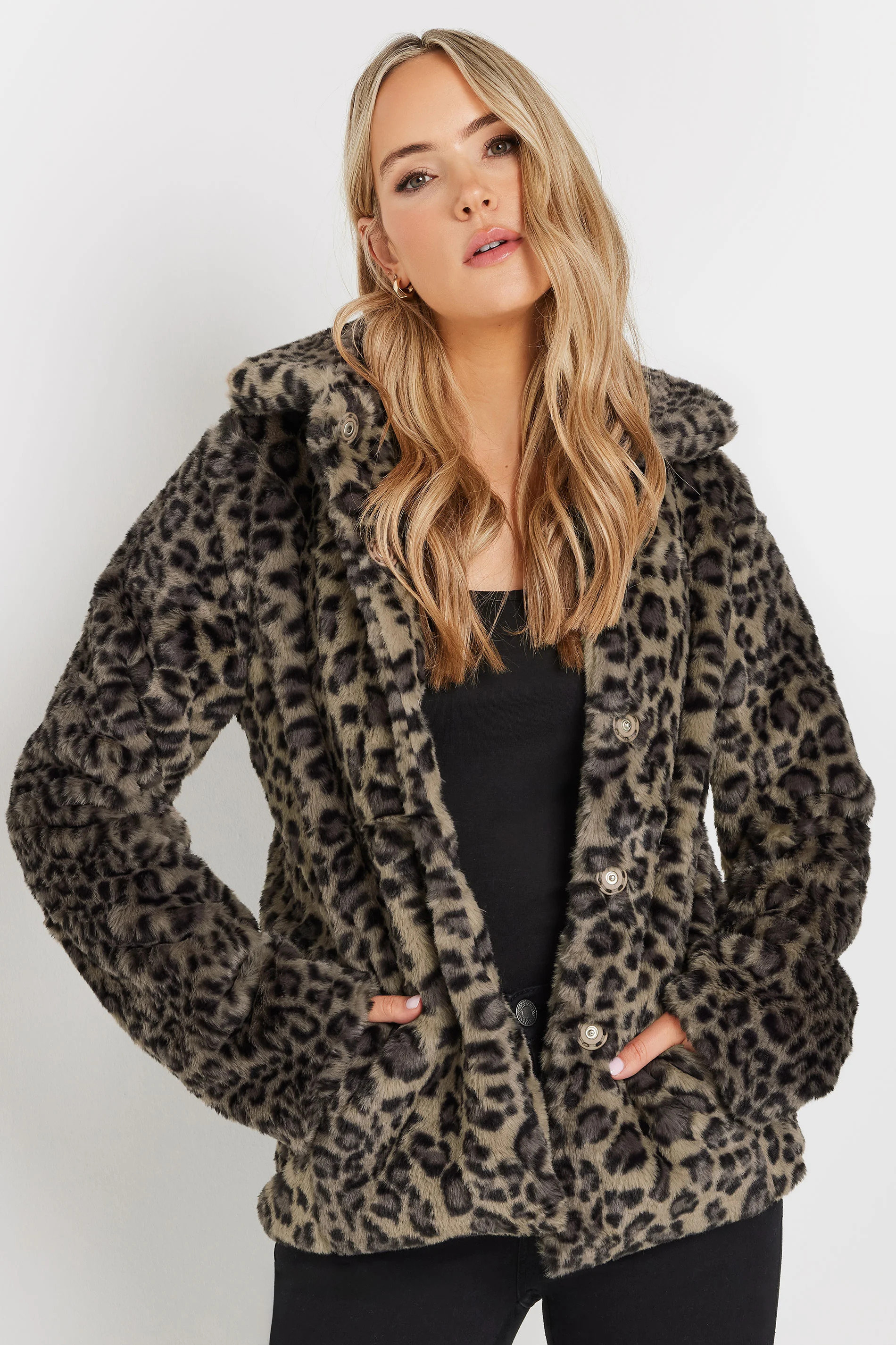 LTS Tall Brown Leopard Print Faux Fur Coat | Long Tall Sally
