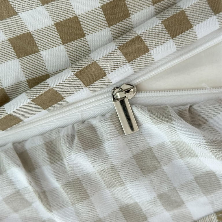 Tan Gingham Ruffle Duvet Cover King Size, 3 Pieces Taupe Soft Pre-Washed Microfiber Checked Plaid... | Walmart (US)