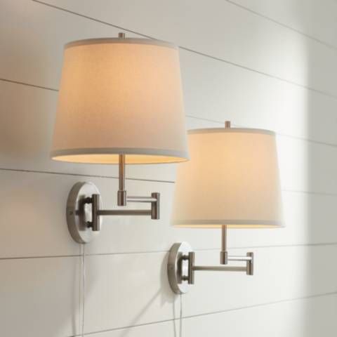Oray Brushed Nickel Swing Arm Plug-In Wall Lamps Set of 2 | Lamps Plus