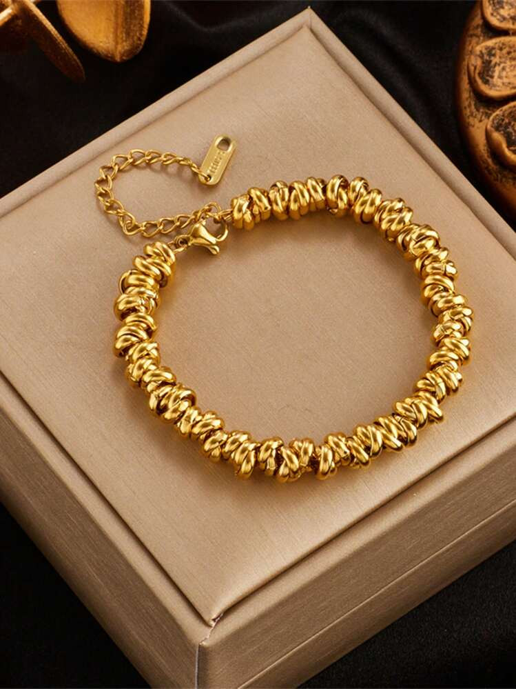 1pc Stainless Steel Beaded Gold Tone Personalized Bracelet, Suitable For Daily Wear | SHEIN