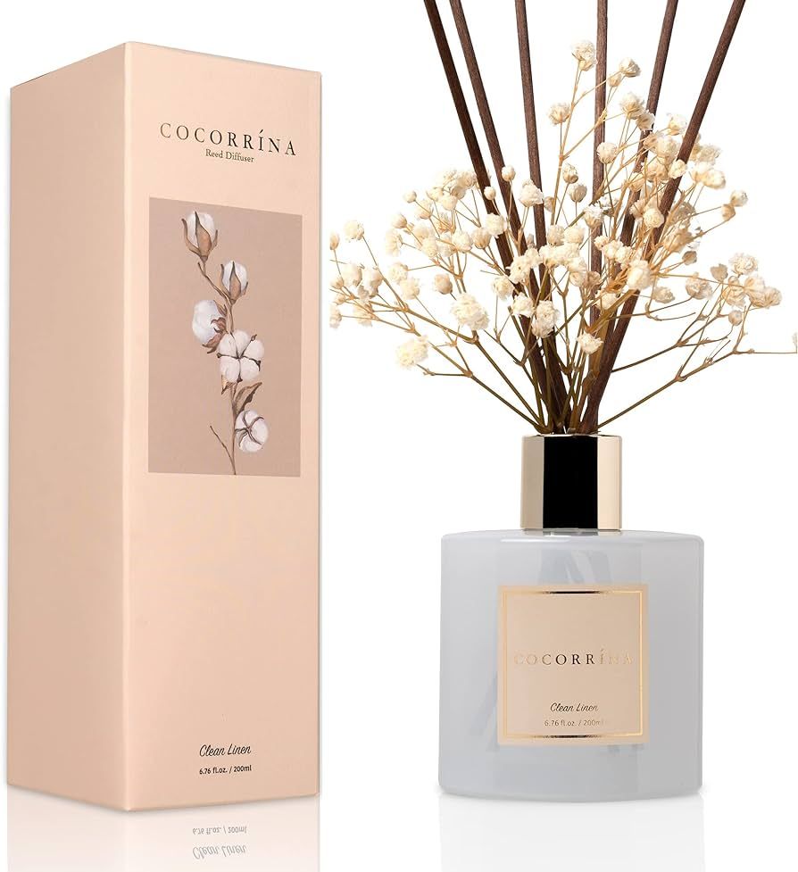 COCORRÍNA Reed Diffuser Set, 6.7 oz Clean Linen Scented Diffuser with Sticks Home Fragrance Reed Diffuser for Bathroom Shelf Decor | Amazon (US)