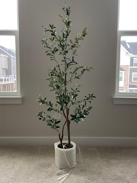 Artificial Fake Olive Tree 4FT Tall 1Pack with White Planter Faux Silk Olive Tree for Home Living... | Amazon (US)