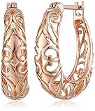 Amazon Collection 14k Rose Gold Plated Sterling Silver Filigree Round Hoop Earrings | Amazon (US)
