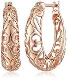 Amazon Collection 14k Rose Gold Plated Sterling Silver Filigree Round Hoop Earrings | Amazon (US)