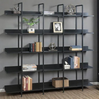 5 Tier Bookcase Home Office Open Bookshelf, Vintage Industrial Style Shelf with Metal Frame, MDF Board | Wayfair North America