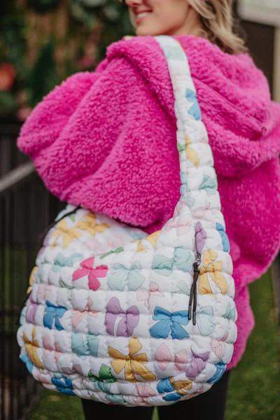 Multicolored Coquette Bows Quilted Hobo Tote Bag | Katydid.com