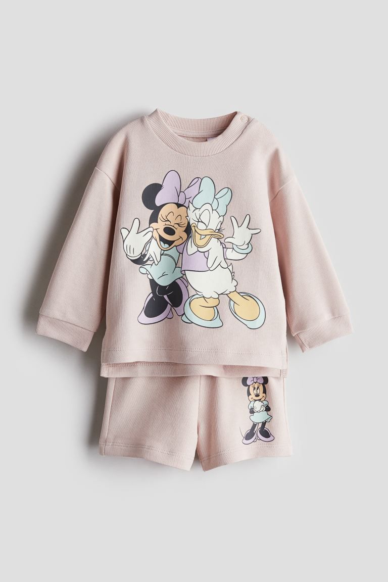 2-piece Printed Sweatsuit - Light dusty pink/Minnie Mouse - Kids | H&M US | H&M (US + CA)