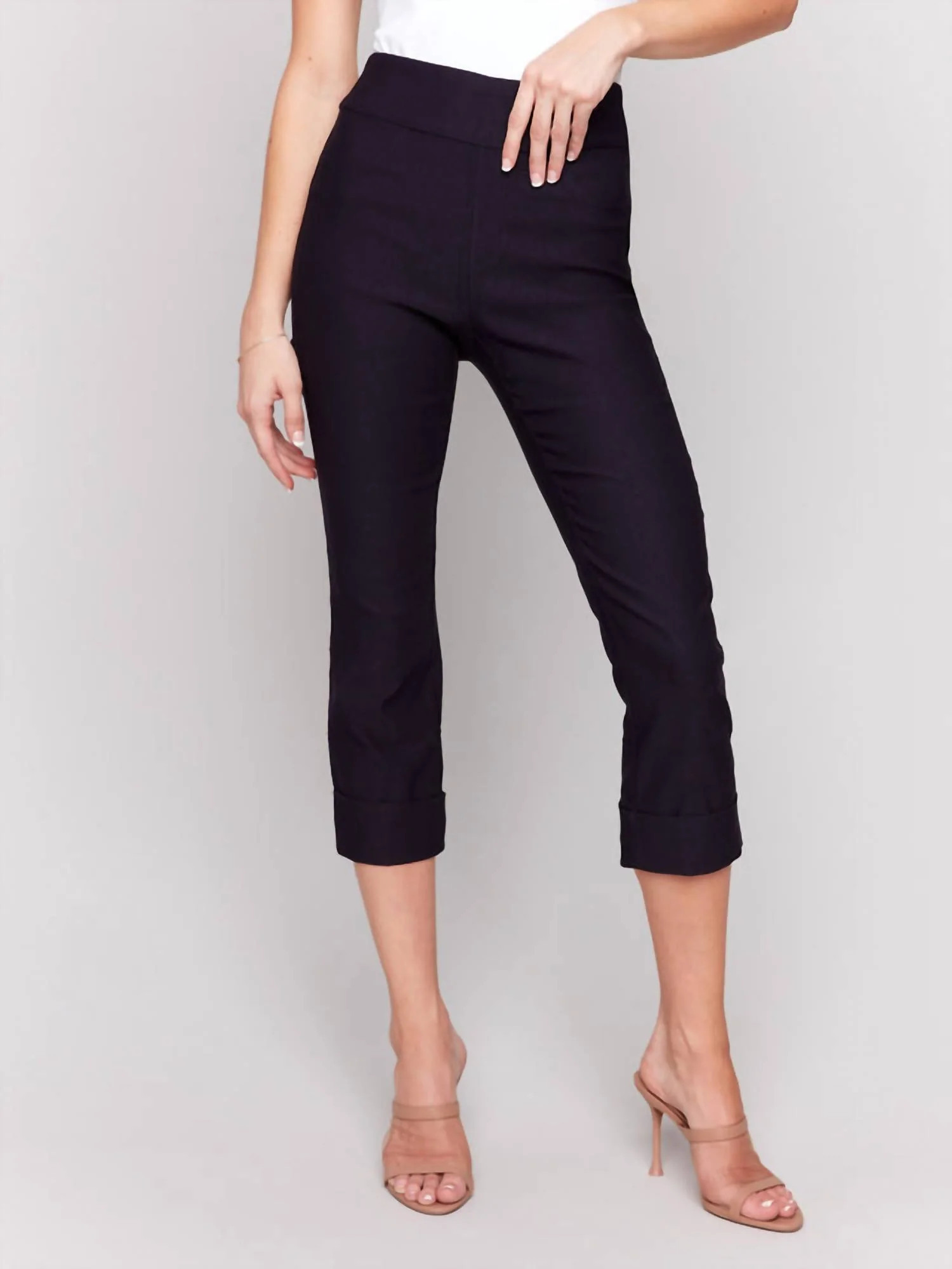 Stretch Pull-On Capri Pants In Navy | Shop Simon