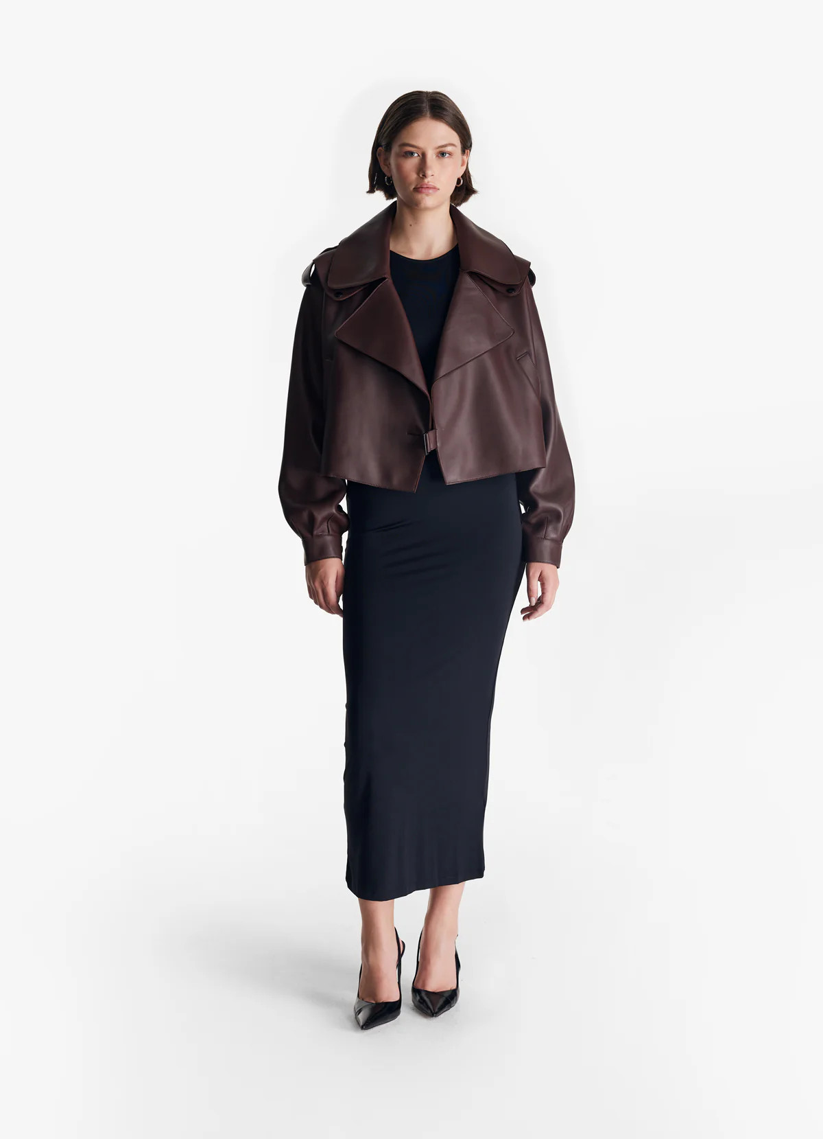 Burgundy Oversized Leather Jacket | DE SAVARY LONDON