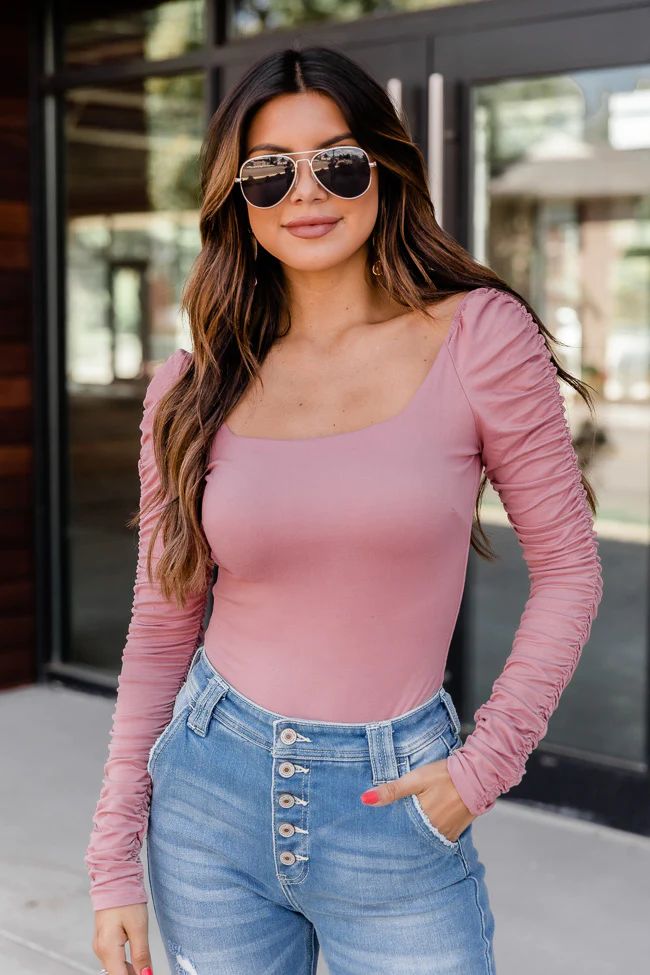 Aligned Hope Mauve Ruched Bodysuit  FINAL SALE | The Pink Lily Boutique