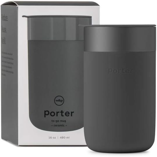 W&P Porter Ceramic Mug w/ Protective Silicone Sleeve, Charcoal 16 Ounces | On-the-Go | No Seal Ti... | Amazon (US)