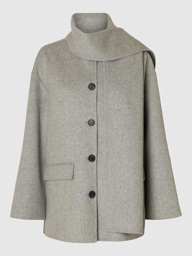 BUILT IN SCARF JACKET | Grey | SELECTED FEMME® | Selected
