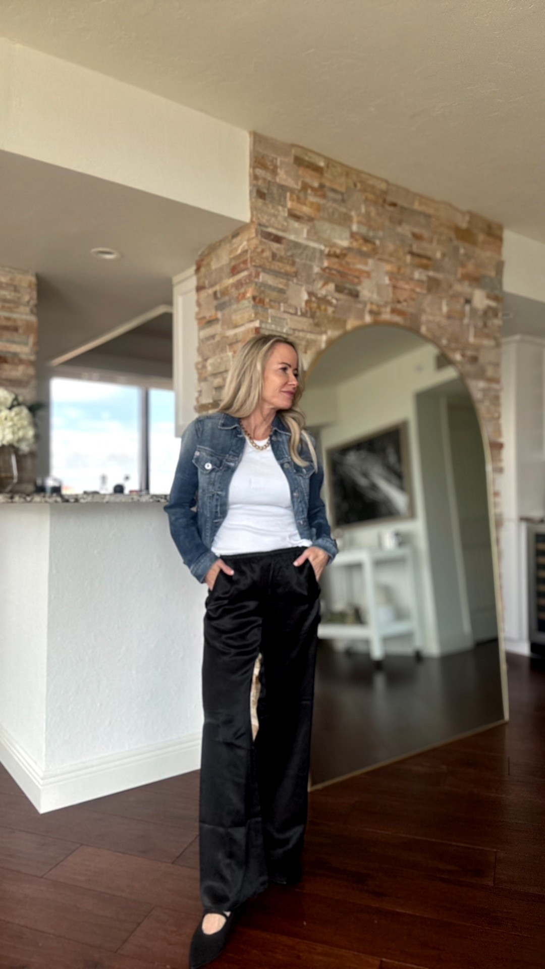 These satin trousers with an elastic waist are the definition of comfort meets style. Paired with a denim jacket and classic white tank, this look works for day-to-night styling. Shop the pieces below ⬇️

#LTKOver40 #LTKPetite #LTKStyleTip
