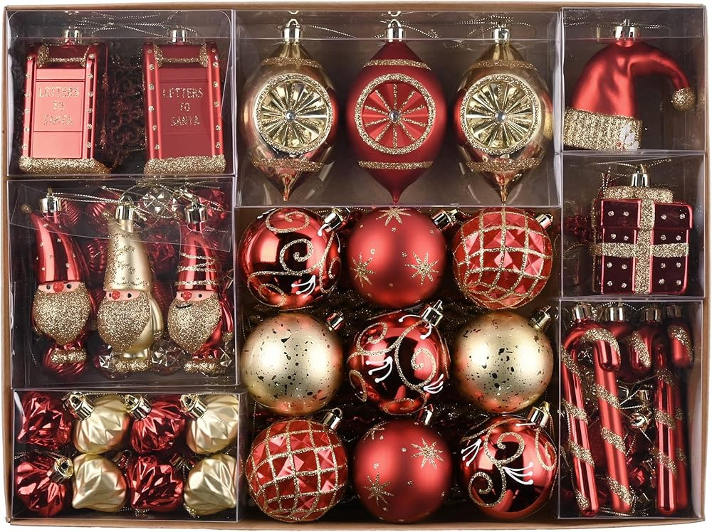 Valery Madelyn Christmas Tree Ornaments Set, 100ct Red and Gold Shatterproof Christmas Tree Decor... | Amazon (US)