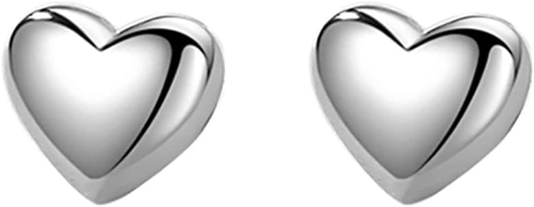SLUYNZ 925 Sterling Silver 8MM Fat Heart Earrings Studs for Women Teen Girls Hollow Sweet Love St... | Amazon (US)