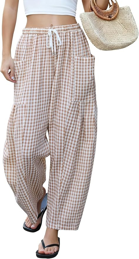 LOMON Womens Linen Wide Leg Pants Casual Beach Linen Palazzo Pants Loose Harem Pants Lounge Trous... | Amazon (US)